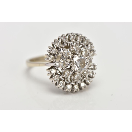 1 - A MODERN DIAMOND CLUSTER RING, centring on a modern round brilliant diamond, estimated weight 0.50ct... 