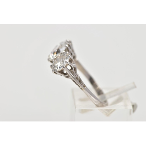 2 - A LARGE THREE STONE DIAMOND RING, three old cut diamonds, centre diamond calculated weight 1.82ct, e... 