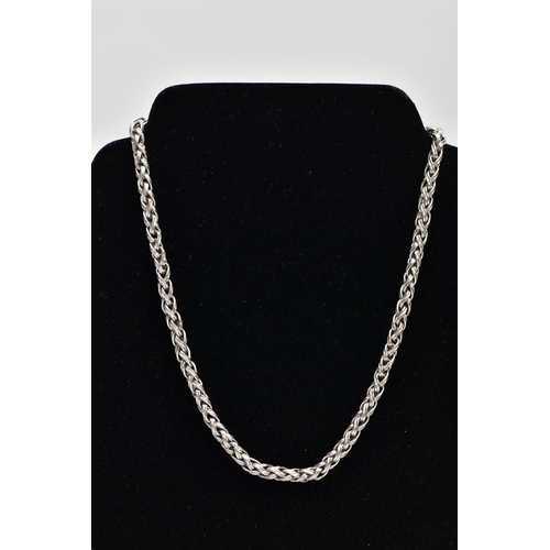31 - A HEAVY 18CT WHITE GOLD WHEAT CHAIN, fitted with a lobster claw clasp, hallmarked 18ct gold Birmingh... 