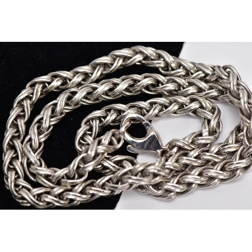 31 - A HEAVY 18CT WHITE GOLD WHEAT CHAIN, fitted with a lobster claw clasp, hallmarked 18ct gold Birmingh... 