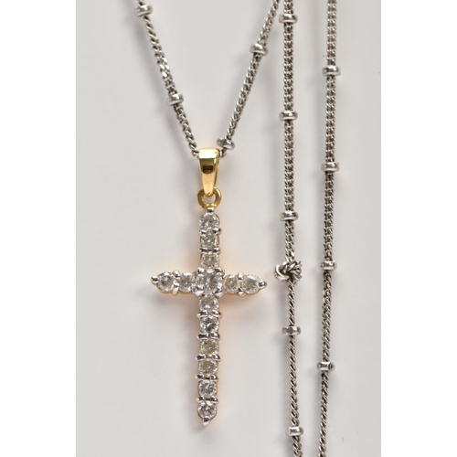 37 - AN 18CT WHITE GOLD DIAMOND CROSS PENDANT NECKLACE, the pendant fourteen round brilliant cut diamonds... 