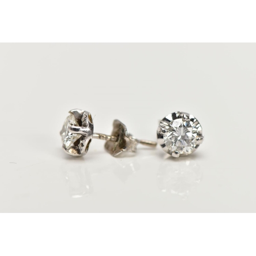 44 - A PAIR OF 14CT WHITE GOLD DIAMOND STUD EARRINGS, each designed with a claw set round brilliant cut d... 