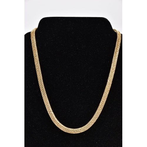 57 - A 9CT GOLD FLATLINK CHAIN, articulated flat link chain, fitted with a lobster claw clasp, hallmarked... 