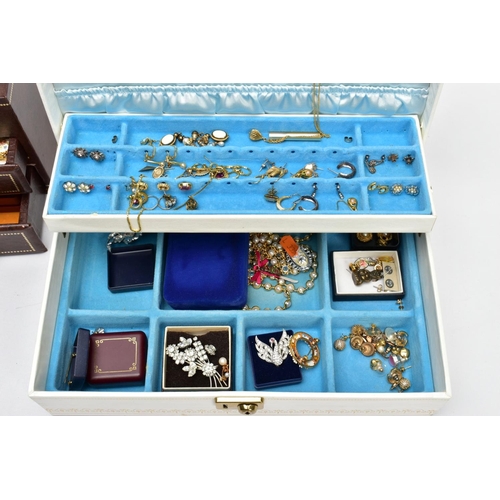 102 - FOUR JEWELLERY CASES OF COSTUME JEWELLERY, all of various styles and sizes, to include a wide select... 