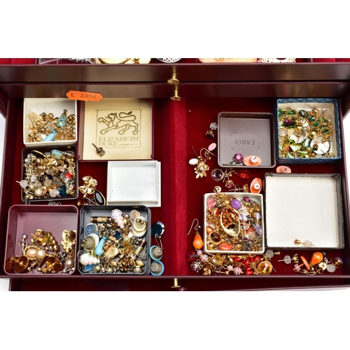 102 - FOUR JEWELLERY CASES OF COSTUME JEWELLERY, all of various styles and sizes, to include a wide select... 