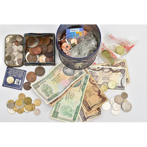 133 - A SELECTION OF COINS AND NOTES, to include old Cypriot and Portuguese currency, old British coins to... 