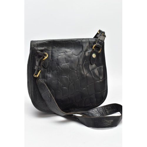 138 - A VINTAGE MULBERRY BLACK LEATHER BAG, the crocodile embossed leather with buckle fastening, Mulberry... 