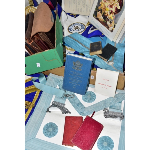 141 - A LARGE QUANTITY OF MASONIC BOOKS AND REGALIA, to include a number of aprons in two suitcases and a ... 