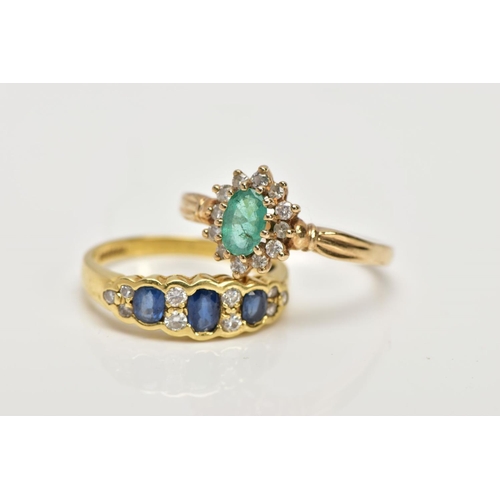 152 - TWO GEMSET RINGS, to include an 18ct gold diamond and sapphire half hoop ring, ring size L1/2, hallm... 