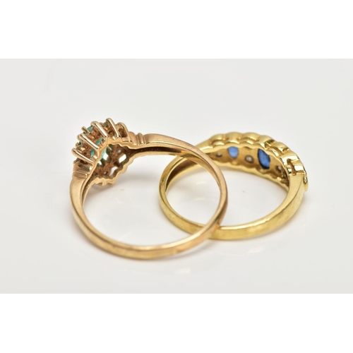 152 - TWO GEMSET RINGS, to include an 18ct gold diamond and sapphire half hoop ring, ring size L1/2, hallm... 