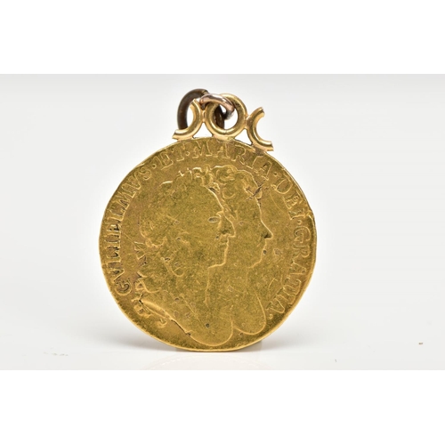 172 - A GOLD GUINEA WILLIAM & MARY, some ware has been mounted, approximately 8 gram 1692