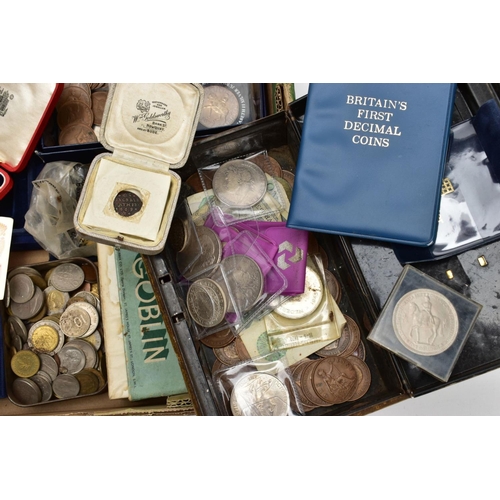 174 - A LARGE BOX OF MIXED COINAGE to include two George IV crown coins 1821 some wear, a 1845 Victoria cr... 