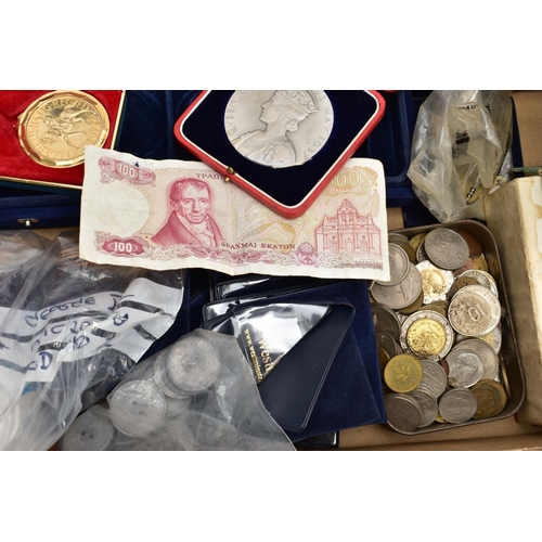 174 - A LARGE BOX OF MIXED COINAGE to include two George IV crown coins 1821 some wear, a 1845 Victoria cr... 