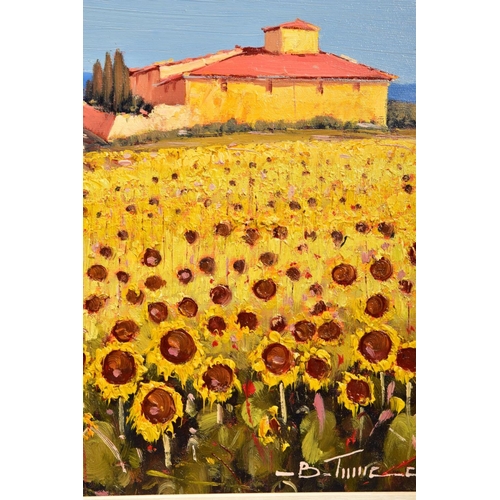 276 - BRUNO TINUCCI (ITALIAN 1947) 'SPLENDORI DELLA TOSCANA II' a landscape of sunflowers before a farmhou... 