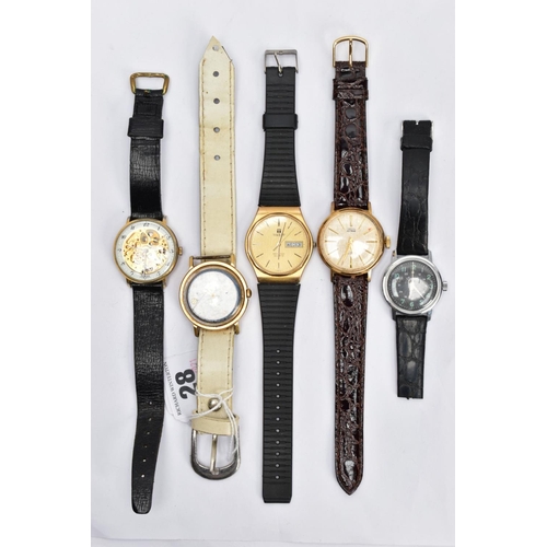 28 - FIVE WRISTWATCHES, to include a gold plated Tissot Seastar quartz wristwatch, champagne dial, day-da... 