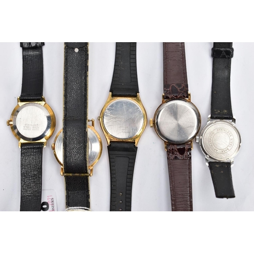 28 - FIVE WRISTWATCHES, to include a gold plated Tissot Seastar quartz wristwatch, champagne dial, day-da... 