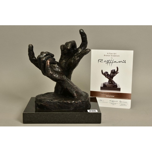 296 - ROLF HARRIS (AUSTRALIAN 1930) 'INTUITUIONS' a limited edition bronze sculpture of two hands 118/595,... 