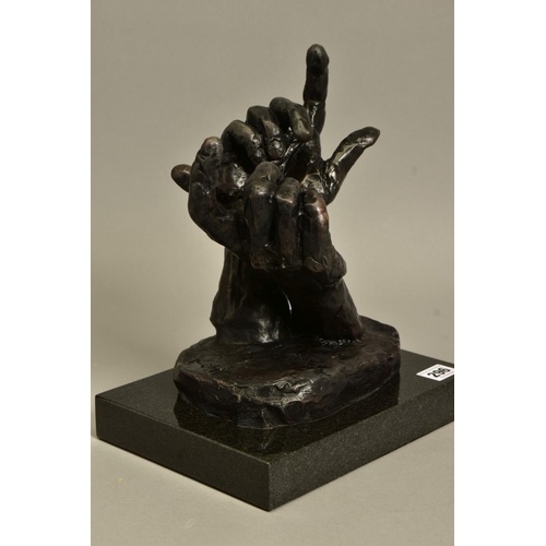 296 - ROLF HARRIS (AUSTRALIAN 1930) 'INTUITUIONS' a limited edition bronze sculpture of two hands 118/595,... 