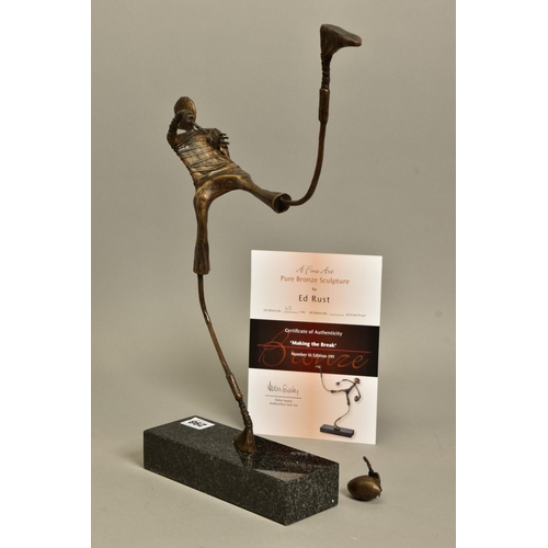 298 - ED RUST (BRITISH CONTEMPORARY) 'MAKING THE BREAK' a limited edition bronze sculpture of a Rugby Play... 