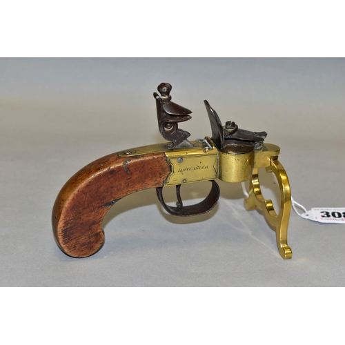 308 - A LATE 18TH/EARLY 19TH CENTURY ENGLISH FLINTLOCK TINDER LIGHTER BY WELLBORNE OF DONCASTER, flat side... 