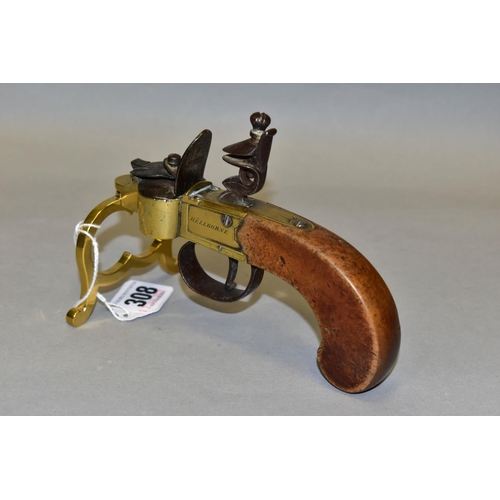 308 - A LATE 18TH/EARLY 19TH CENTURY ENGLISH FLINTLOCK TINDER LIGHTER BY WELLBORNE OF DONCASTER, flat side... 