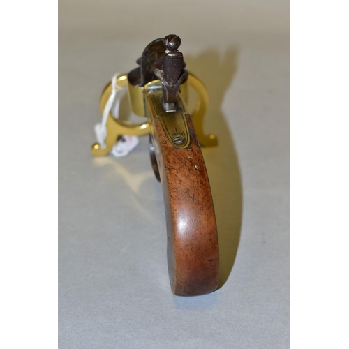 308 - A LATE 18TH/EARLY 19TH CENTURY ENGLISH FLINTLOCK TINDER LIGHTER BY WELLBORNE OF DONCASTER, flat side... 