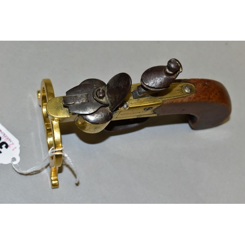 308 - A LATE 18TH/EARLY 19TH CENTURY ENGLISH FLINTLOCK TINDER LIGHTER BY WELLBORNE OF DONCASTER, flat side... 