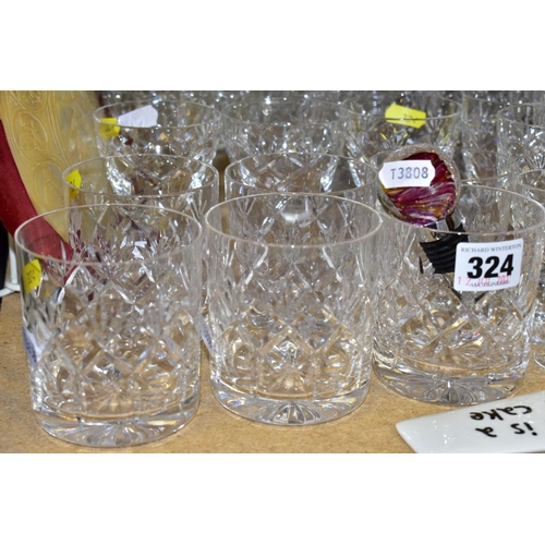 324 - ROYAL DOULTON CUT GLASSES comprising six 8.5cm high whisky glasses, six 8cm liqueur glasses, six 10.... 