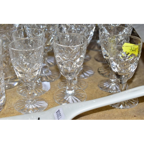 324 - ROYAL DOULTON CUT GLASSES comprising six 8.5cm high whisky glasses, six 8cm liqueur glasses, six 10.... 