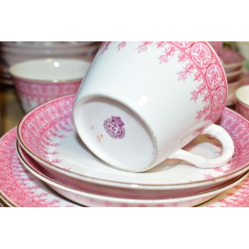 326 - FOUR TEA/DINNER SETS, comprising Royal Worcester pink trim decorated part tea service (milk, jug, su... 