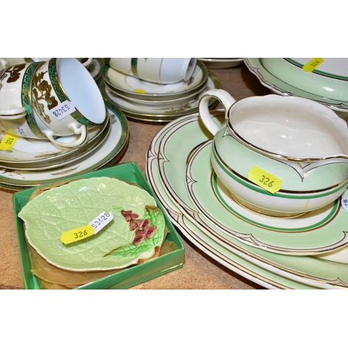 326 - FOUR TEA/DINNER SETS, comprising Royal Worcester pink trim decorated part tea service (milk, jug, su... 