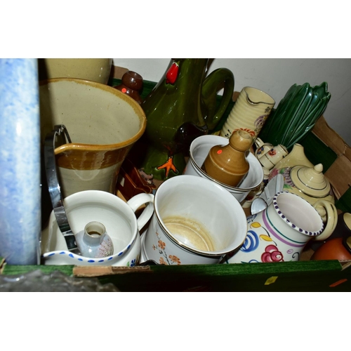 329 - THREE BOXES AND LOOSE CERAMICS, STONEWARE, GLASS SHADES, ETC, to include a W & Sons porcelain 'Princ... 