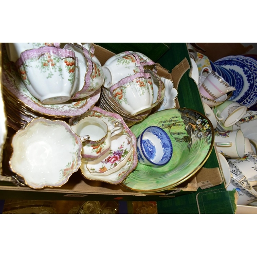 329 - THREE BOXES AND LOOSE CERAMICS, STONEWARE, GLASS SHADES, ETC, to include a W & Sons porcelain 'Princ... 