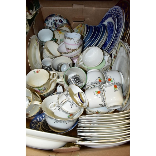 329 - THREE BOXES AND LOOSE CERAMICS, STONEWARE, GLASS SHADES, ETC, to include a W & Sons porcelain 'Princ... 