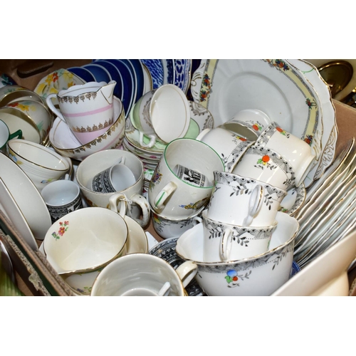 329 - THREE BOXES AND LOOSE CERAMICS, STONEWARE, GLASS SHADES, ETC, to include a W & Sons porcelain 'Princ... 