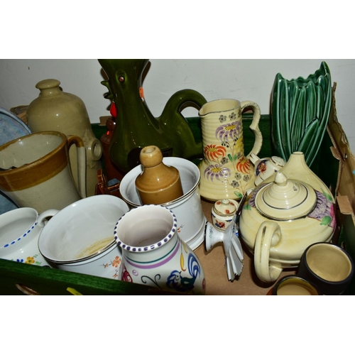 329 - THREE BOXES AND LOOSE CERAMICS, STONEWARE, GLASS SHADES, ETC, to include a W & Sons porcelain 'Princ... 