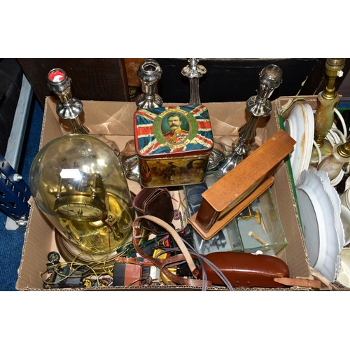 331 - FOUR BOXES AND LOOSE CERAMICS, GLASS, RECORDS, SUNDRIES etc, to include a German domed Anniversary c... 