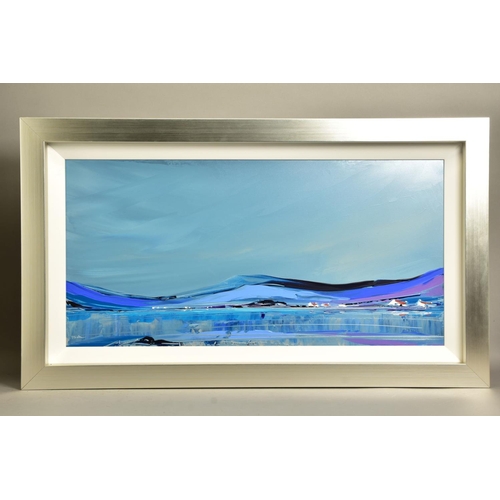 295 - DUNCAN MACGREGOR DMAC (BRITISH 1961) 'MOUNTAIN REFLECTIONS' a blue toned landscape, signed bottom le... 