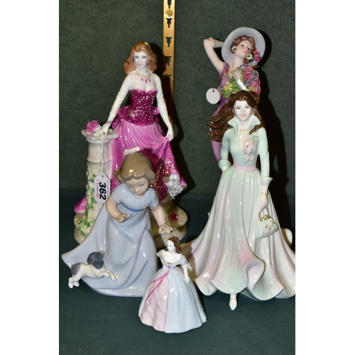 362 - FIVE VARIOUS FIGURINES, comprising Royal Worcester limited edition 'Midnight Rendezvous' from Precio... 