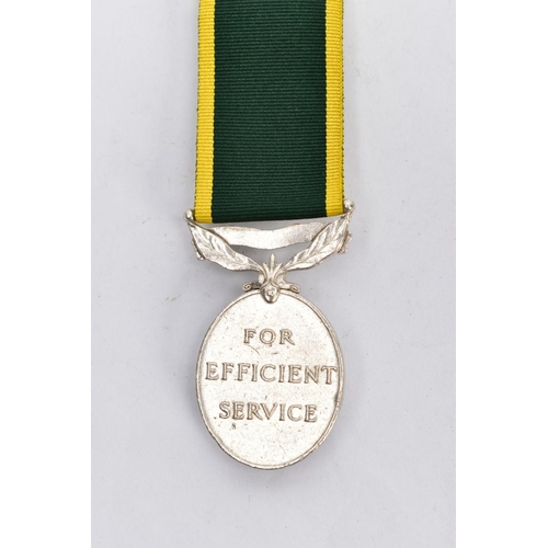 37 - A GEORGE VI TERRITORIAL EFFICIENCY MEDAL, the oval medal suspended from a green and yellow ribbon, l... 
