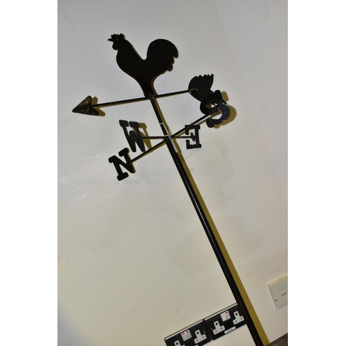 383 - A MODERN BLACK PAINTED METAL WEATHER VANE, cockerel and arrow pointer, height 133cm