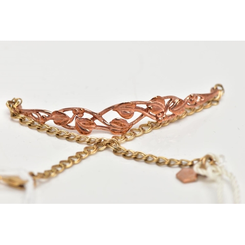 50 - A 9CT GOLD BI-COLOUR CLOGAU BRACELET, the central panel of openwork 'Tree of Life' design in rose go... 