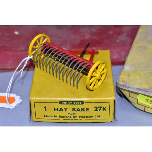 533 - A BOXED DINKY TOYS HAY RAKE, No.27K, appears complete and in very good condition, plain yellow box h... 