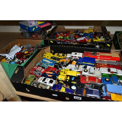 536 - A QUANTITY OF UNBOXED AND ASSORTED PLAYWORN DIECAST VEHICLES, to include Dinky, Corgi, Matchbox, Bri... 