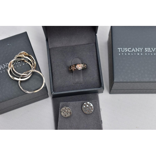 65 - NINE ITEMS OF 'TUSCANY SILVER' JEWELLERY, to include a bracelet, two rings, three pairs of earrings ... 