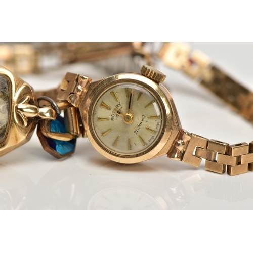 71 - TWO LADIES WRISTWATCHES, featuring a 9ct gold hand wound Rotary watch, silvered dial with gold baton... 