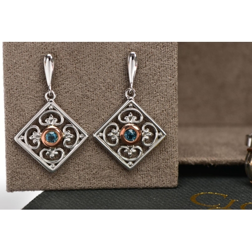73 - FOUR PAIR OF SILVER CLOGAU EARRINGS, to include a pair of 'Wishbone' earrings, each set with two bri... 
