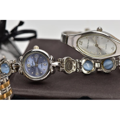 74 - A COLLECTION OF LADY'S QUARTZ WRISTWATCHES, to include a Philip Mercier, a Swatch Irony watch, an Ac... 