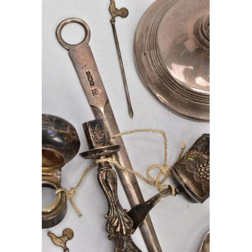 96 - A SELECTION OF SILVER ITEMS, to include a pair of candlesticks, plain design with banding at each se... 
