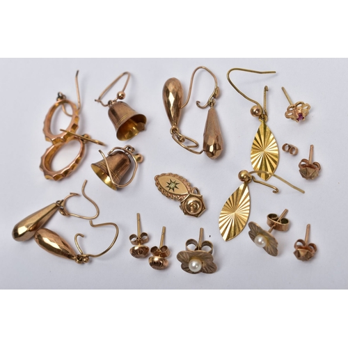 166 - AN ASSORTED BOX OF EARRINGS, various designs and styles, all either hallmarked 9ct gold or tested as... 